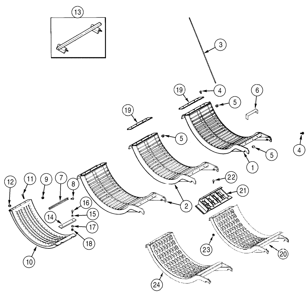 Схема запчастей Case IH 2388 - (09B-17) - CONCAVES - GRATES AND CONCAVES (14) - ROTOR, CONCANVES & SIEVE