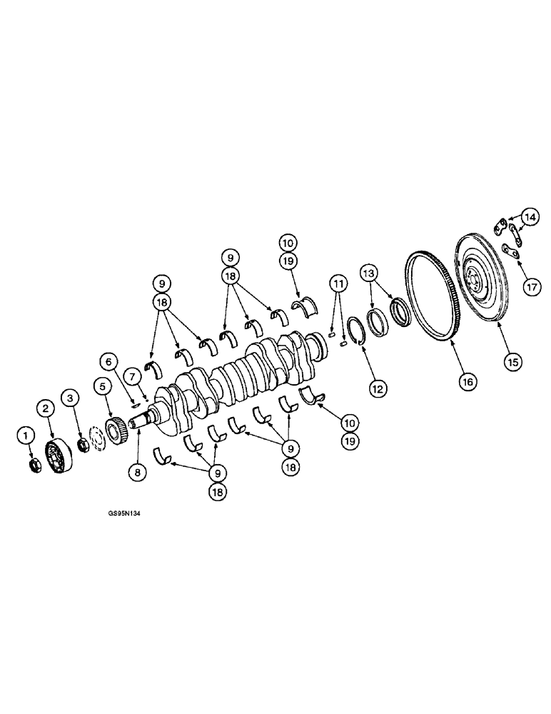 Схема запчастей Case IH DT-429 - (9-08) - CRANKSHAFT, FLYWHEEL AND BEARINGS 