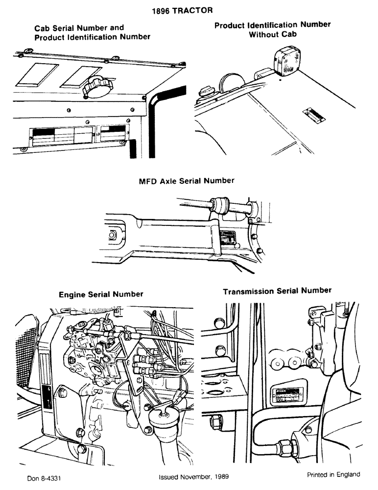 Схема запчастей Case IH 1896 - (1-02) - CAB SERIAL NUMBER AND PRODUCT IDENTIFICATION NUMBER, PRODUCT (00) - PICTORIAL INDEX