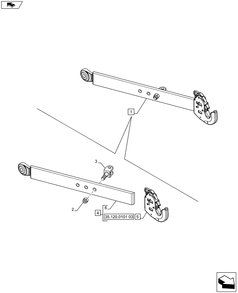 Схема запчастей Case IH FARMALL 65C - (35.120.0101[02]) - LIFT ARM WITH QUICK HOOK - BREAKDOWN (VAR.332953) (35) - HYDRAULIC SYSTEMS