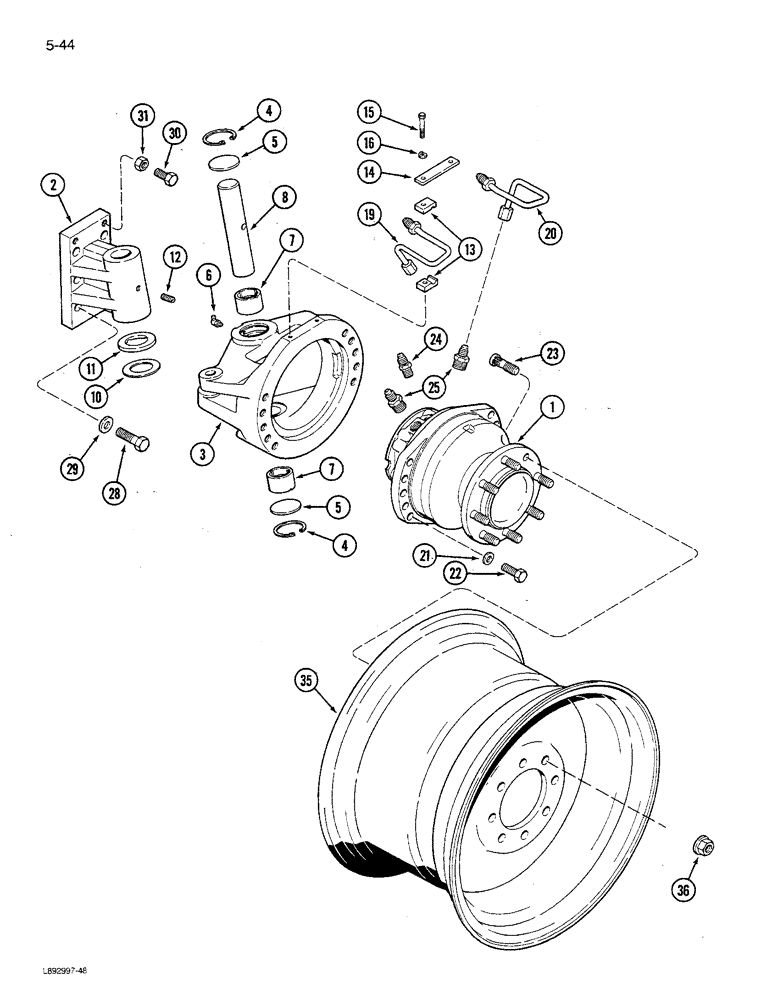 Схема запчастей Case IH 1680 - (5-044) - WHEEL MOTOR AND KING PIN, POWER GUIDE AXLE (04) - STEERING