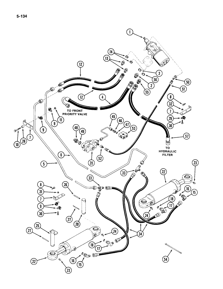 Схема запчастей Case IH 4994 - (5-134) - FRONT STEERING HYDRAULICS (05) - STEERING