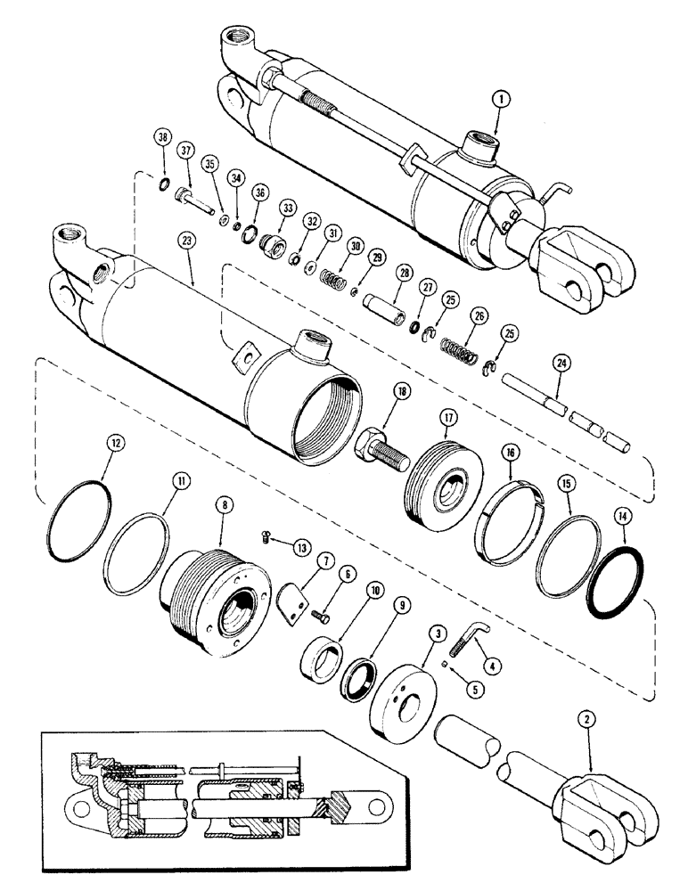 Схема запчастей Case IH 2470 - (237A) - 3 POINT HITCH, G33769 PORTABLE CYLINDER ASSEMBLY, 4" DIA. CLY. W/ 8" STROKE GLAND W/O CENTER BEARING (09) - CHASSIS/ATTACHMENTS