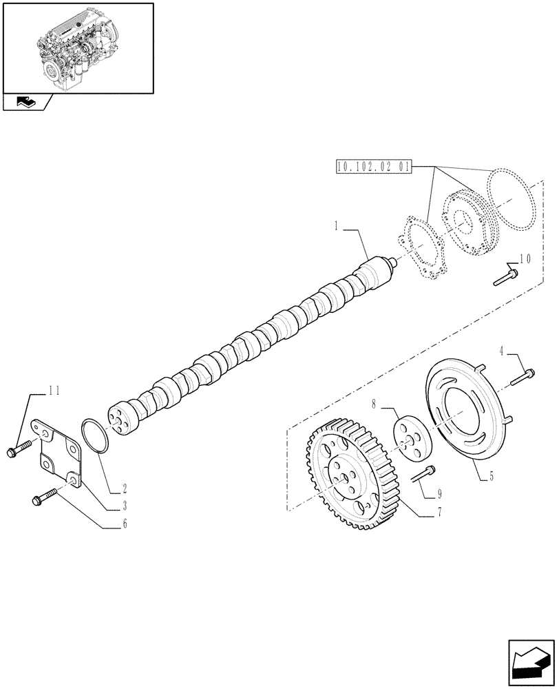 Схема запчастей Case IH F3CE0684F E001 - (10.106.01) - CAMSHAFT (504053624) (01) - ENGINE