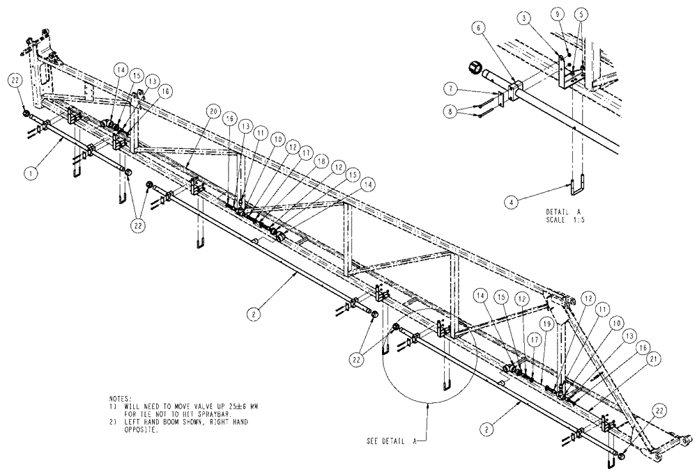 Схема запчастей Case IH SPX3320 - (09-047) - SPRAYBAR, MID, 20" OFF, 6 SECTION, LO-FLOW Liquid Plumbing