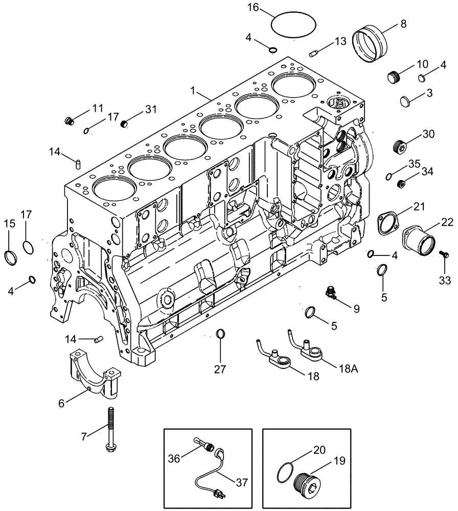 Схема запчастей Case IH 2388 - (02-25) - CYLINDER BLOCK - ENGINE BLOCK HEATERS - ASN HAJ0295001 EXCEPT ALL CIS MARKETS (01) - ENGINE