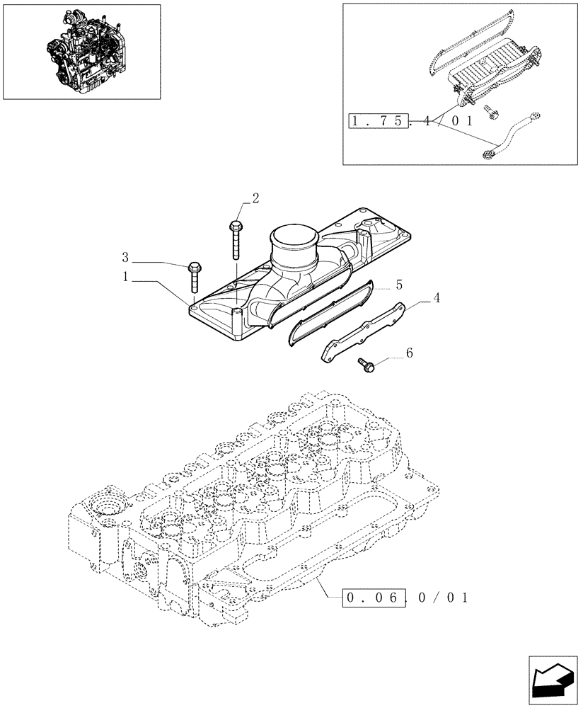 Схема запчастей Case IH MAXXUM 110 - (0.07.1/02) - INTAKE MANIFOLD (STD + VAR.330003-332115-332116) (01) - ENGINE