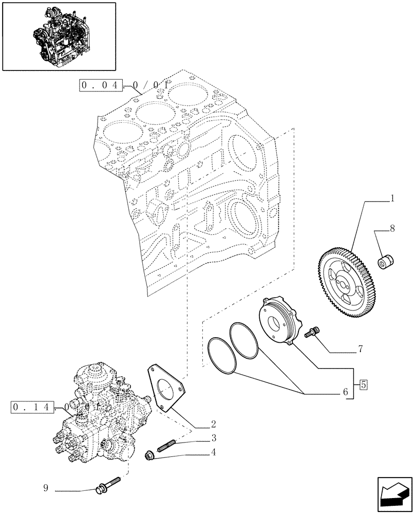 Схема запчастей Case IH MXU130 - (0.14.2/01) - INJECTION PUMP DRIVE (01) - ENGINE