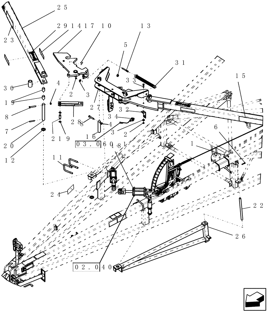 Схема запчастей Case IH ATX700 - (01.022.1) - HITCH, FRONT LATCH ASSEMBLY ASN Y8S003251 (12) - FRAME