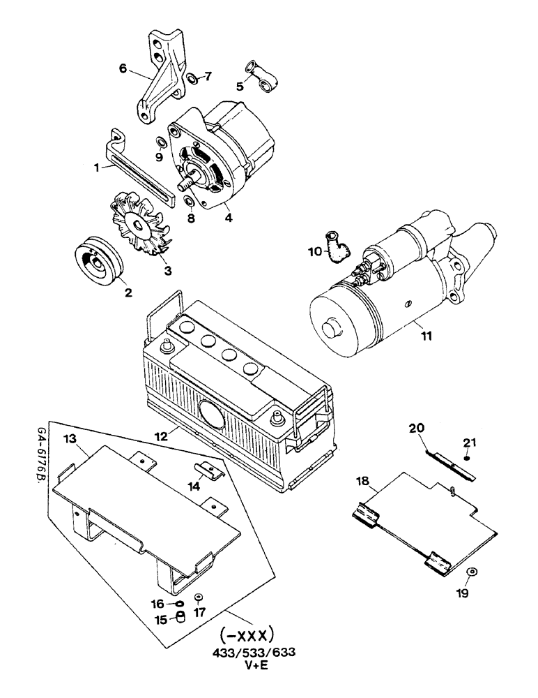 Схема запчастей Case IH 733 - (08-09) - BATTERY, STARTING MOTOR, ALTERNATOR (06) - ELECTRICAL