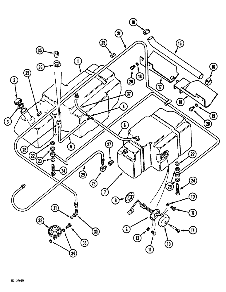 Схема запчастей Case IH 4240 - (3-20) - FUEL TANK AND FUEL LINES, TRACTORS WITH CAB (03) - FUEL SYSTEM