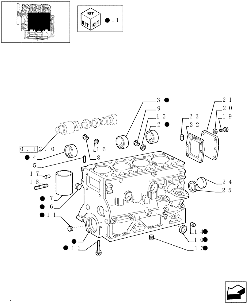 Схема запчастей Case IH JX75 - (0.04.0/02[01]) - CRANKCASE AND CYLINDERS (BEFORE S/N 13286) (01) - ENGINE