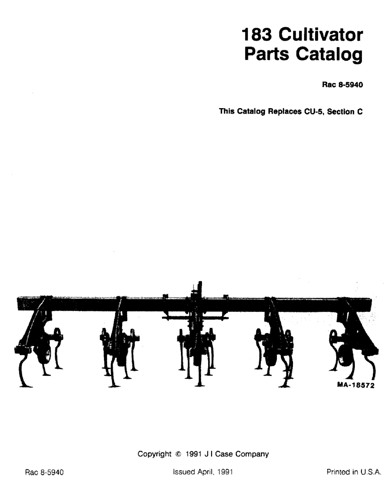 Схема запчастей Case IH 183 - (1-1) - CULTIVATOR PARTS CATALOG 