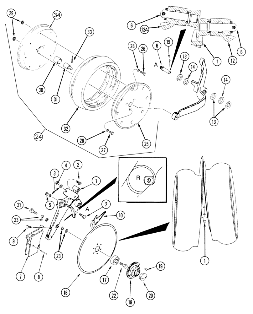 Схема запчастей Case IH 1200 - (L.10.F[07]) - DISC OPENER & GAUGE WHEEL, WITH RH LEADING DISC OPENER (LH SIDE OF PLANTER, BSN CBJ0001610) L - Field Processing