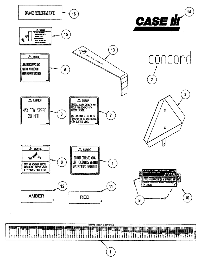 Схема запчастей Case IH CONCORD - (B70) - DECALS AND DEPTH CONTROL GAUGE 