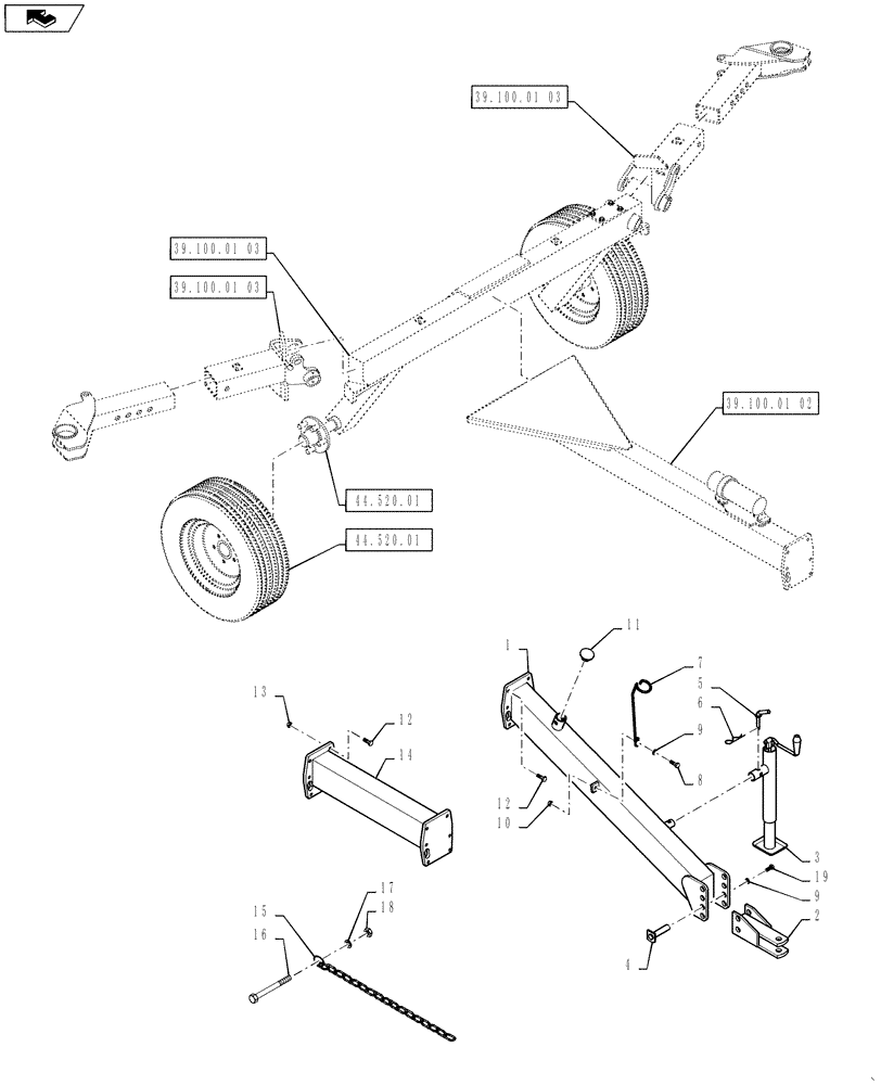 Схема запчастей Case IH WR102A - (39.100.01[01]) - TONGUE & HITCH ASSEMBLY (39) - FRAMES AND BALLASTING