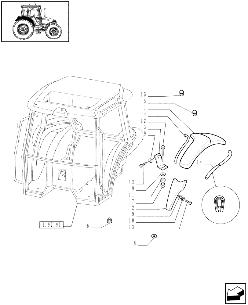 Схема запчастей Case IH JX90 - (1.92.87/01[03]) - MUDGUARDS AND FOOTBOARDS - W/CAB (10) - OPERATORS PLATFORM/CAB