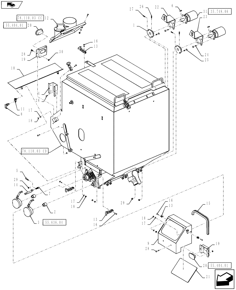 Схема запчастей Case IH 810 - (78.110.03.CB) - TRIPLE BIN, LH, WITH AUGER, 50 CUBIC FEET (78) - SPRAYING