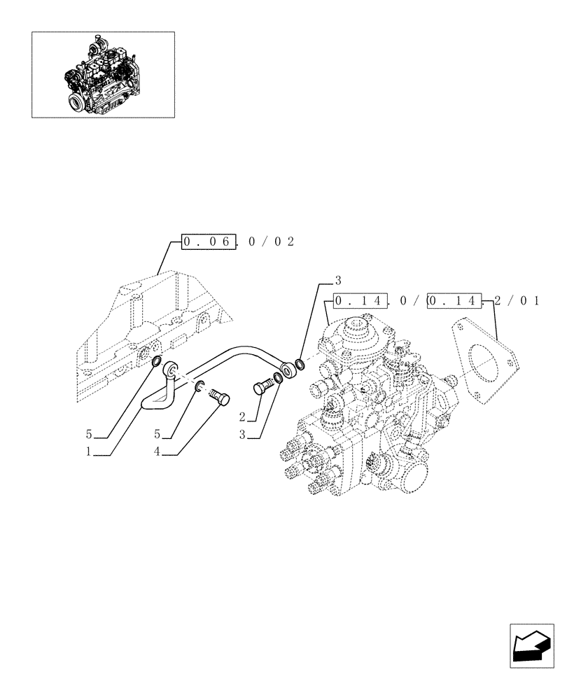 Схема запчастей Case IH MAXXUM 115 - (0.14.6/01) - INJECTION EQUIPMENT - PIPING (STD + VAR.330003-332115-332116) (01) - ENGINE