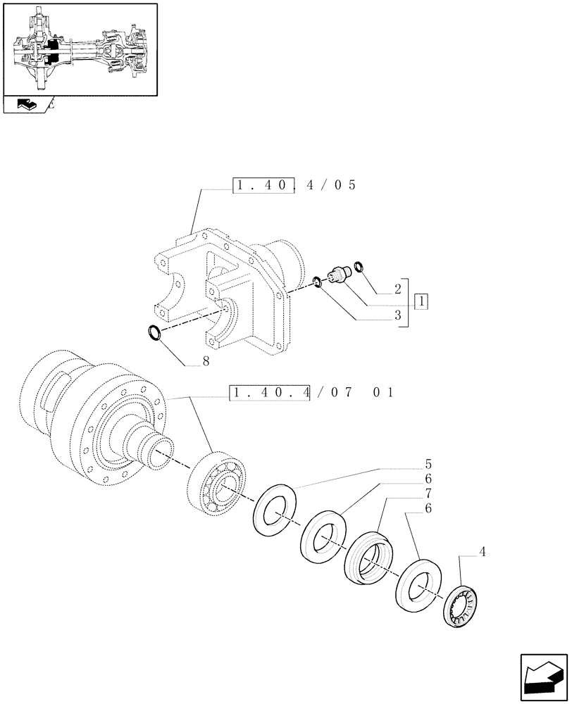 Схема запчастей Case IH MAXXUM 115 - (1.40.4/07[02]) - (CL.4) FRONT AXLE W/MULTI-PLATE DIFF. LOCK, ST. SENSOR AND BRAKES - DIFFERENTIAL (VAR.330426) (04) - FRONT AXLE & STEERING