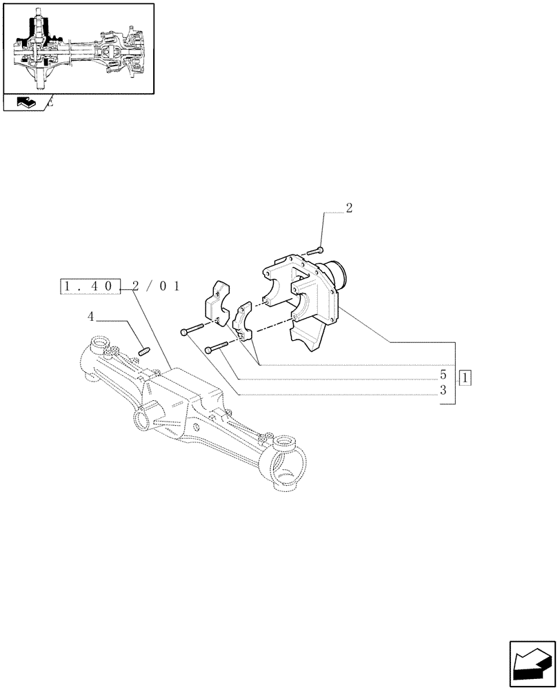 Схема запчастей Case IH MAXXUM 120 - (1.40.2/05) - (CL.3) SUSPENDED FRONT AXLE WITH HYDR. DIFFER. LOCK, STEERING SENSOR AND BRAKES - SUPPORT (VAR.330427) (04) - FRONT AXLE & STEERING