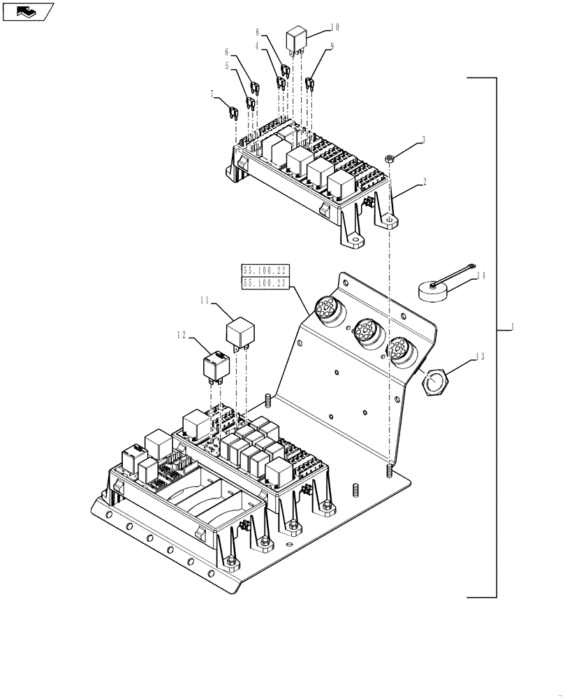 Схема запчастей Case IH STEIGER 350 - (55.510.01[03]) - CAB - MAIN ELECTRONICS, HARNESS WITH FUSES AND RELAYS (55) - ELECTRICAL SYSTEMS