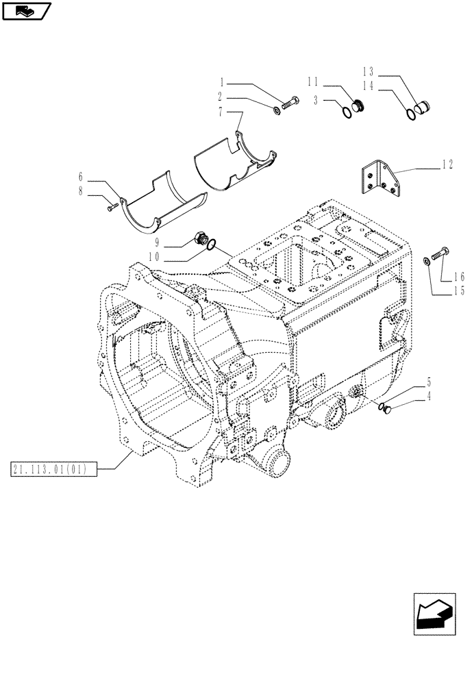 Схема запчастей Case IH MAGNUM 180 - (21.113.01[02]) - CLUTCH BOX ASSY, WITH POWERSHIFT TRANSMISSION (21) - TRANSMISSION