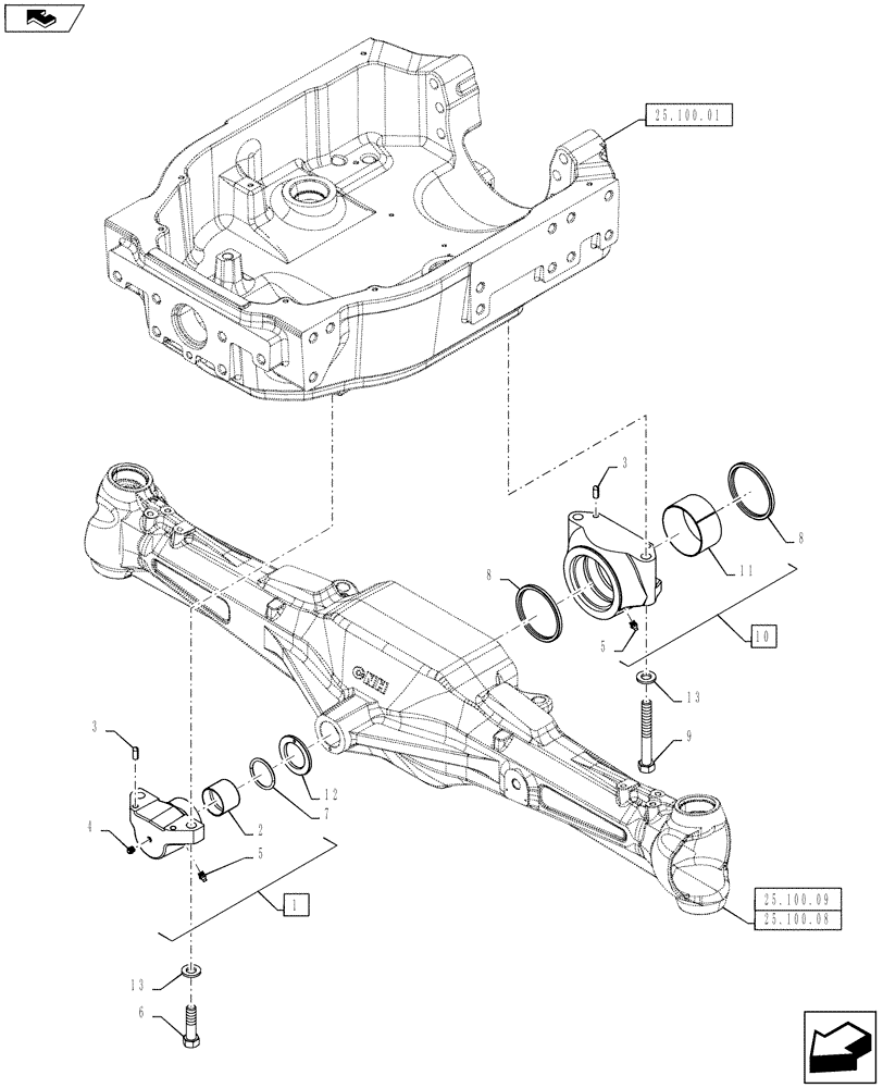 Схема запчастей Case IH PUMA 130 - (25.100.06) - VAR - 330408, 390408, 390409 - AXLE MOUNTING - STANDARD 4WD FRONT AXLE (25) - FRONT AXLE SYSTEM