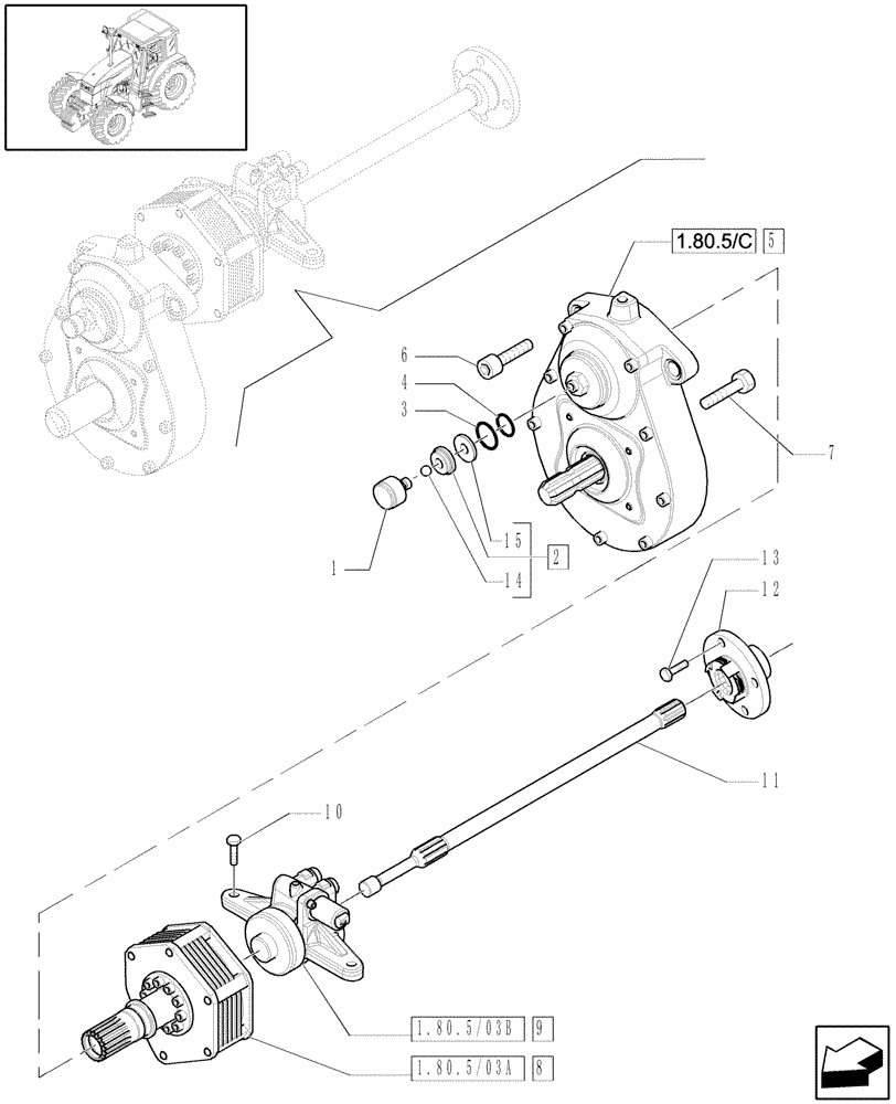 Схема запчастей Case IH MXU110 - (1.80.5/03[01]) - (VAR.558-559-562-563) FRONT HPL AND FRONT PTO WITH SHAFT WITH 6 SPLINES - CLUTCH AND CYLINDERS (07) - HYDRAULIC SYSTEM