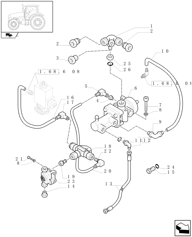 Схема запчастей Case IH PUMA 115 - (1.68.6[09]) - PNEUMATIC TRAILER BRAKE - CONTROL VALVE AND RELEVANT PARTS - C6753 (VAR.332727-332737-332739) (05) - REAR AXLE