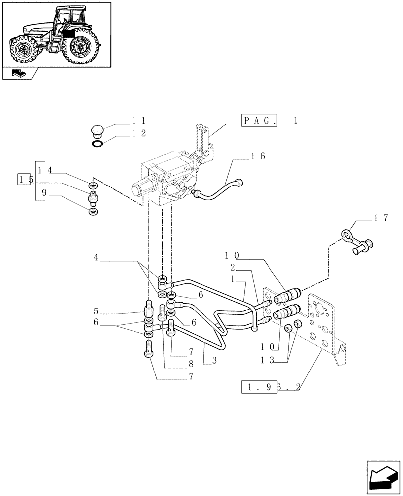 Схема запчастей Case IH FARMALL 95U - (1.82.7[02]) - DOUBLE EFFECT DISTRIBUTOR - PIPES AND QUICK COUPLINGS (07) - HYDRAULIC SYSTEM