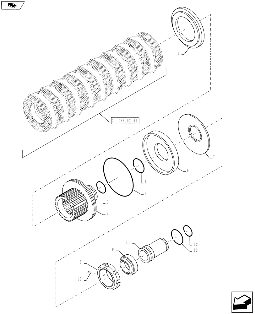 Схема запчастей Case IH MAGNUM 190 - (21.155.02[02]) - 4WD ENGAGEMENT CLUTCH CONTROL, SPLINED HUB (21) - TRANSMISSION