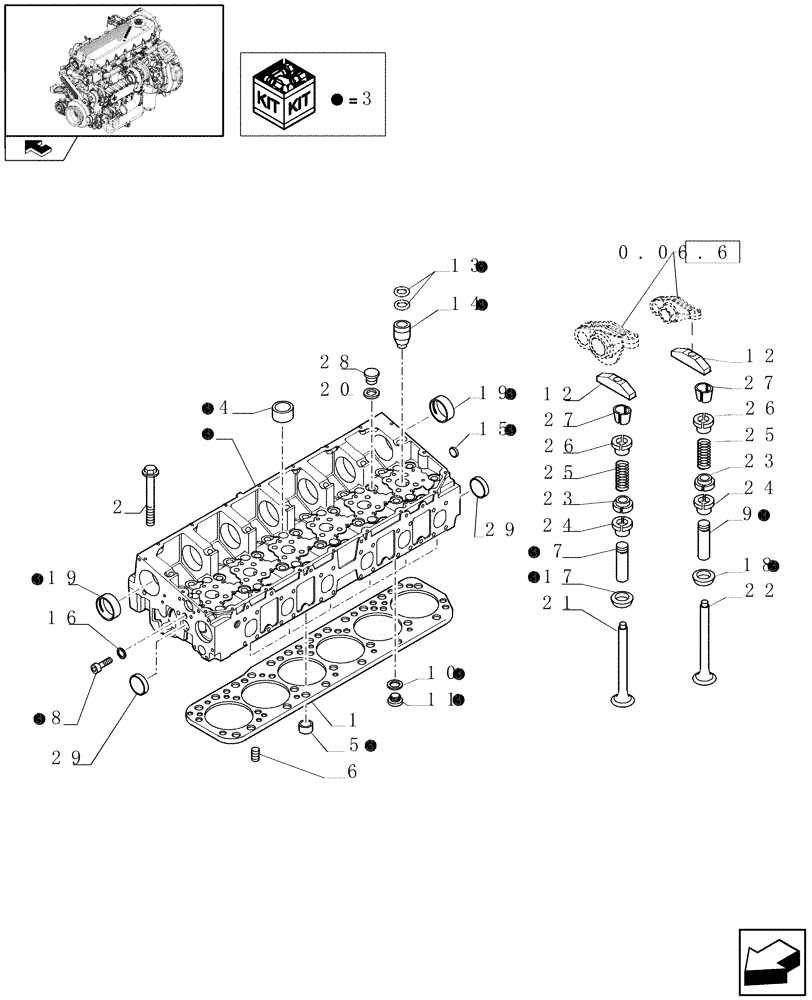 Схема запчастей Case IH F2CE9684C E013 - (0.06.0) - CYLINDER HEAD & RELATED PARTS (504129013 - 504029659 - 504129140) 