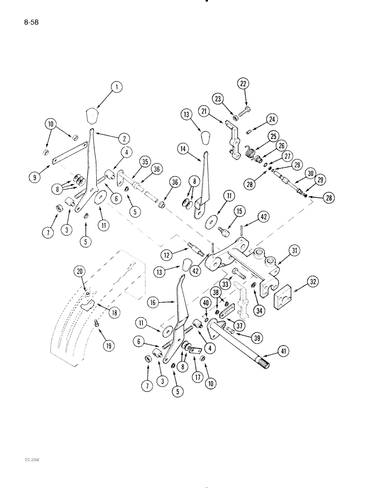 Схема запчастей Case IH 695 - (8-58) - DRAFT CONTROL, EXTERNAL LEVERS AND LINKAGE, WITHOUT CAB (08) - HYDRAULICS