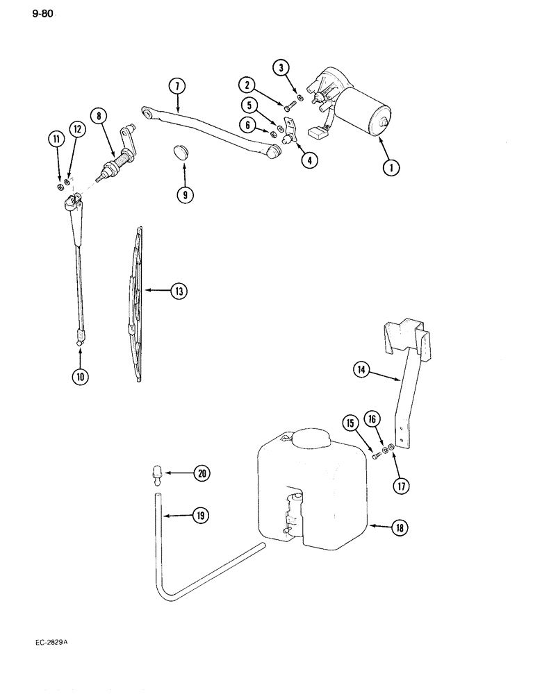 Схема запчастей Case IH 995 - (9-080) - CAB, WINDSHIELD WASH AND WIPE UNIT (09) - CHASSIS/ATTACHMENTS