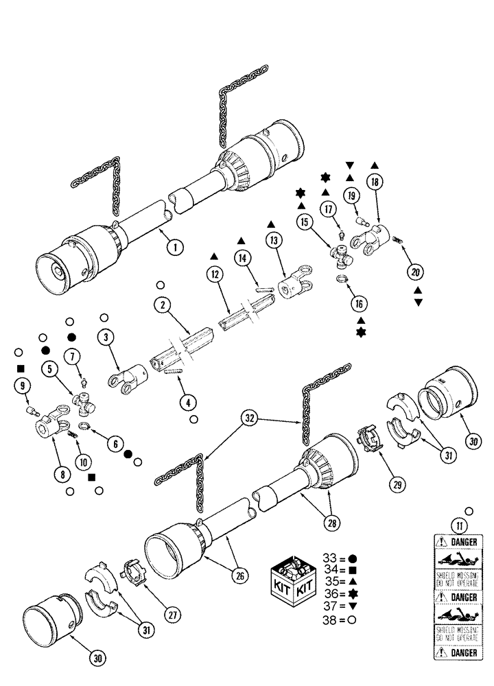 Схема запчастей Case IH 1020 - (09B-19) - KNIFE DRIVE SHAFT - BONDIOLI AND PAVESI - 22.5, 25.0 AND 30.0 FOOT HEADERS - BSN JJC323604 (09) - CHASSIS/ATTACHMENTS