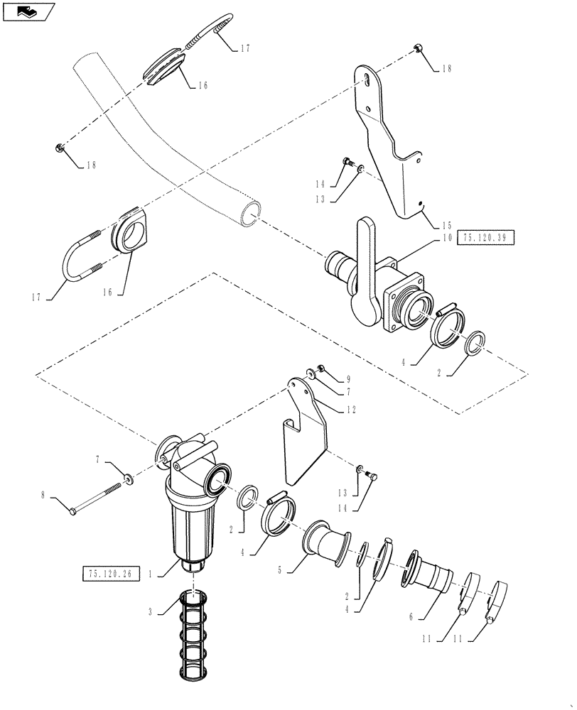 Схема запчастей Case IH 3230 - (75.120.38) - THROTTLE VALVE, STRAINER PLUMBING (75) - SOIL PREPARATION