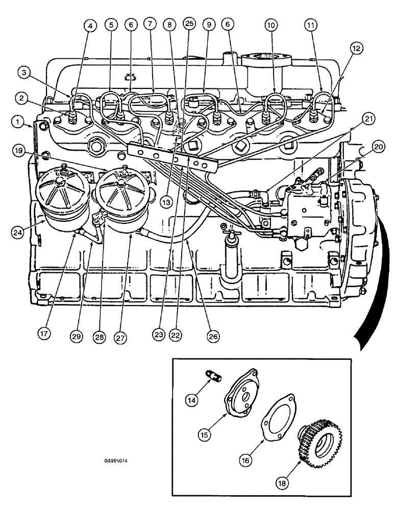 Схема запчастей Case IH D-236 - (4-26) - FUEL INJECTION PUMP, CONNECTIONS AND PIPES, MACHINES W/CARTRIDGE TYPE FUEL FILTERS 