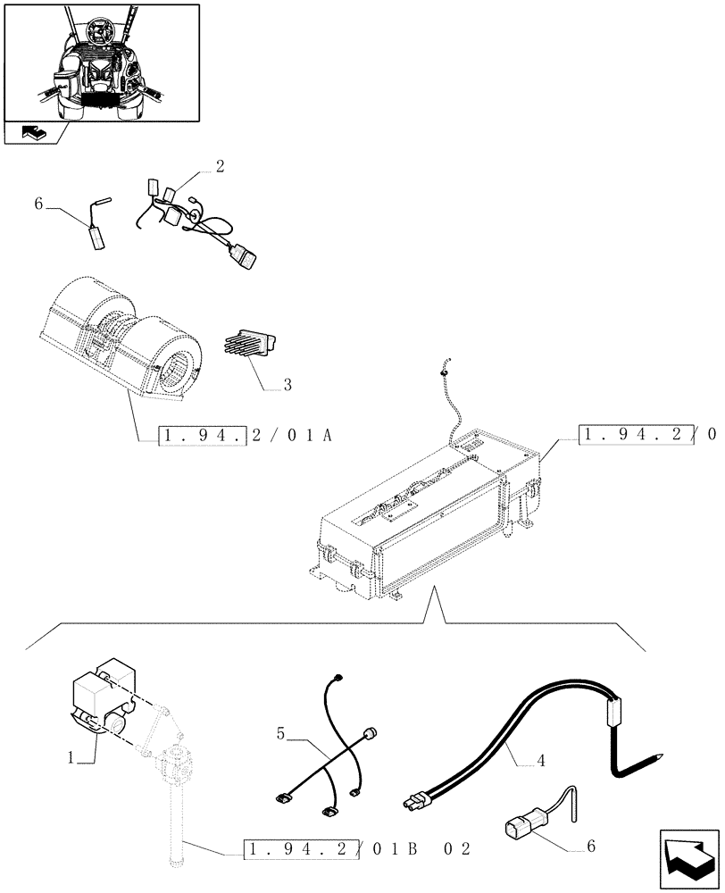 Схема запчастей Case IH PUMA 140 - (1.75.4/03[01]) - AUTOMATIC CLIMATE CONTROL - CABLES AND SENSOR (VAR.330643) (06) - ELECTRICAL SYSTEMS