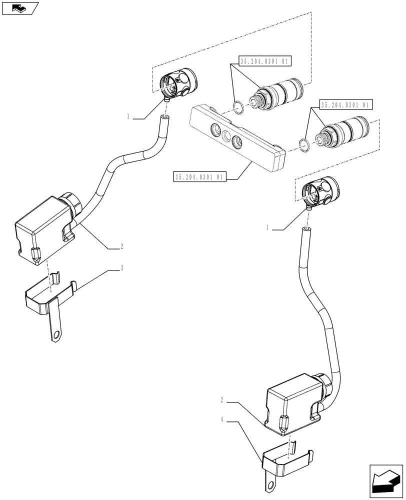 Схема запчастей Case IH FARMALL 65C - (35.204.05) - 1 REAR CONTROL VALVE WITH 2 DELUXE COUPLERS - OIL COLLECTION TANK - ISO (VAR.332195) (35) - HYDRAULIC SYSTEMS