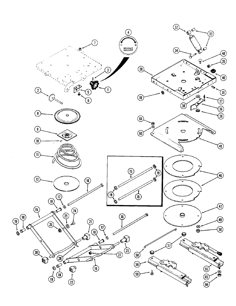 Схема запчастей Case IH 1370 - (412) - SEAT AND SUSPENSION ASSEMBLY, CLOTH WITH SWIVEL, FIRST USED P.I.N. 8797501 (09) - CHASSIS/ATTACHMENTS