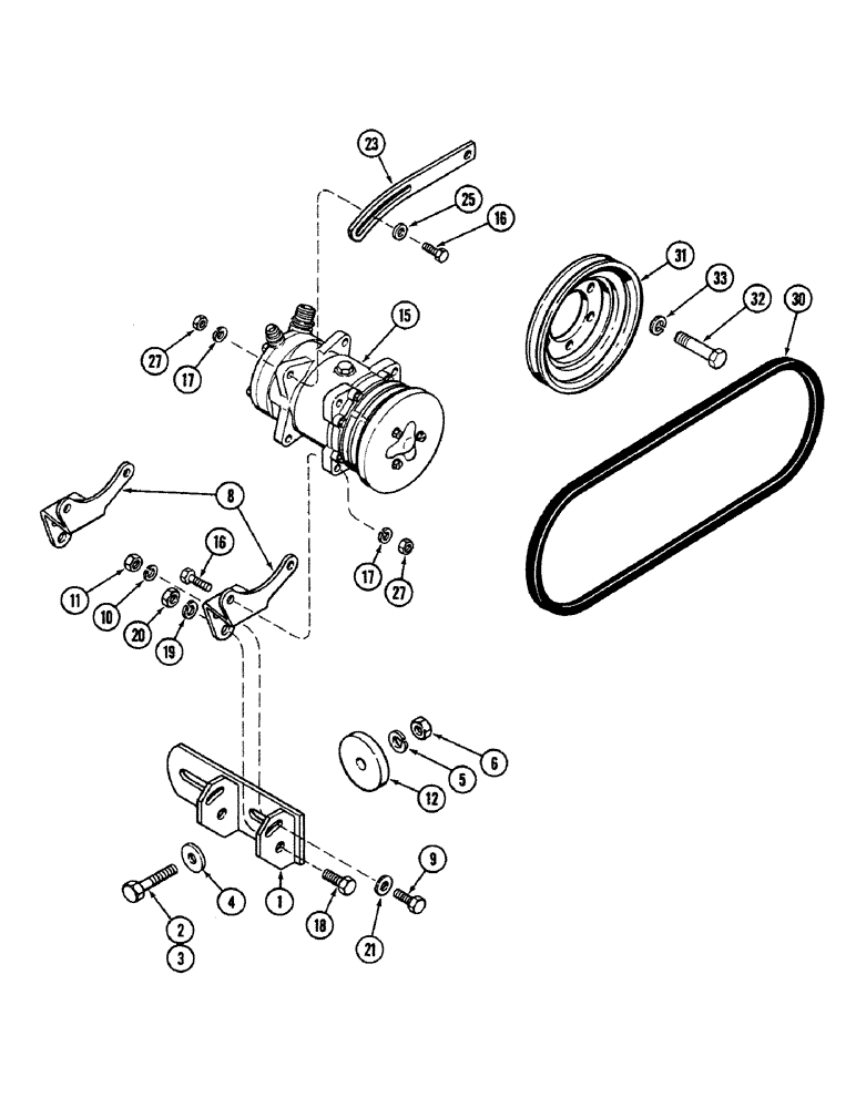 Схема запчастей Case IH 4694 - (9-486) - AIR CONDITIONING, SANKYO-SANDEN COMPRESSOR MOUNTING (09) - CHASSIS/ATTACHMENTS