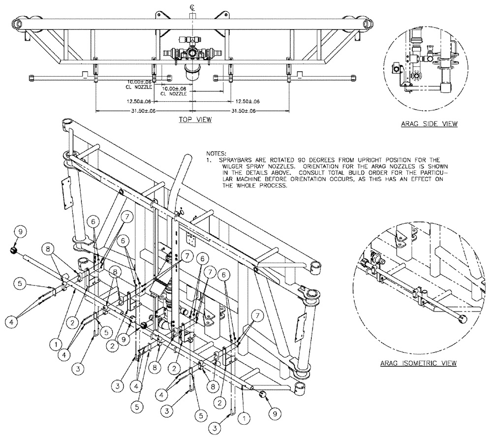 Схема запчастей Case IH SPX3320 - (09-068) - NOZZLE SPACING GROUP, 6 SECTION CENTER, 20" OFF Liquid Plumbing