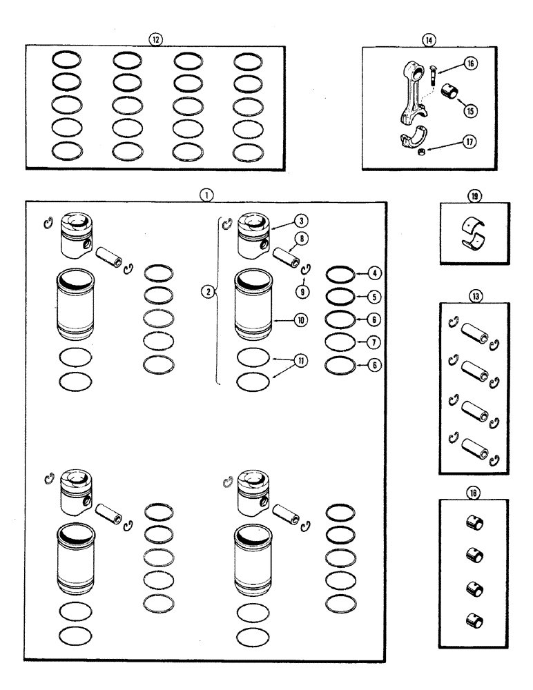 Схема запчастей Case IH 660 - (376) - PISTON ASSY. & CONNECTING RODS, 188 DIESEL, W/ WIDE FLANGED SLEEVES, SERIAL NO. 2614827 THRU 2656843 