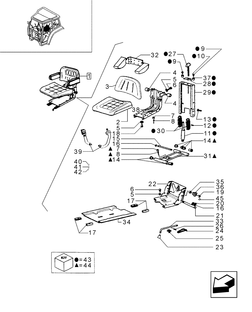 Схема запчастей Case IH JX65 - (1.93.3/07A) - (VAR.007) NORTH AMERICA VERSION - SEAT, SUPPORT AND COMPONENT PARTS (10) - OPERATORS PLATFORM/CAB