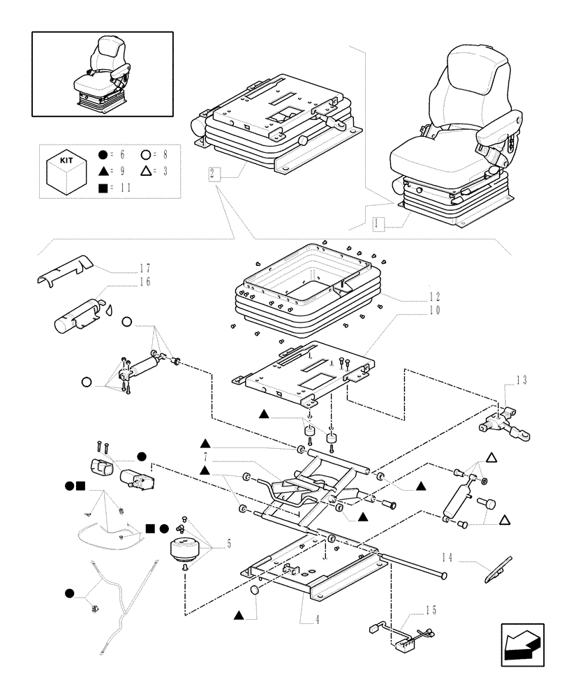 Схема запчастей Case IH PUMA 180 - (1.93.3/ D[03]) - (VAR.679) DELUXE SEAT WITH REELING SEAT BELT, HEATED CUSHION AND SEMI ACTIVE SUSPENSION - BREAKDOWN (10) - OPERATORS PLATFORM/CAB