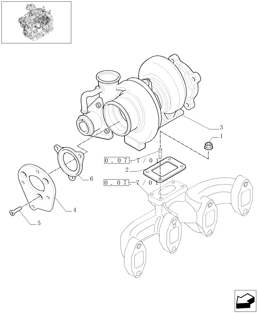 Схема запчастей Case IH MAXXUM 110 - (0.24.0/02) - TURBOCHARGER (STD + VAR.330003-332115-332116) (01) - ENGINE