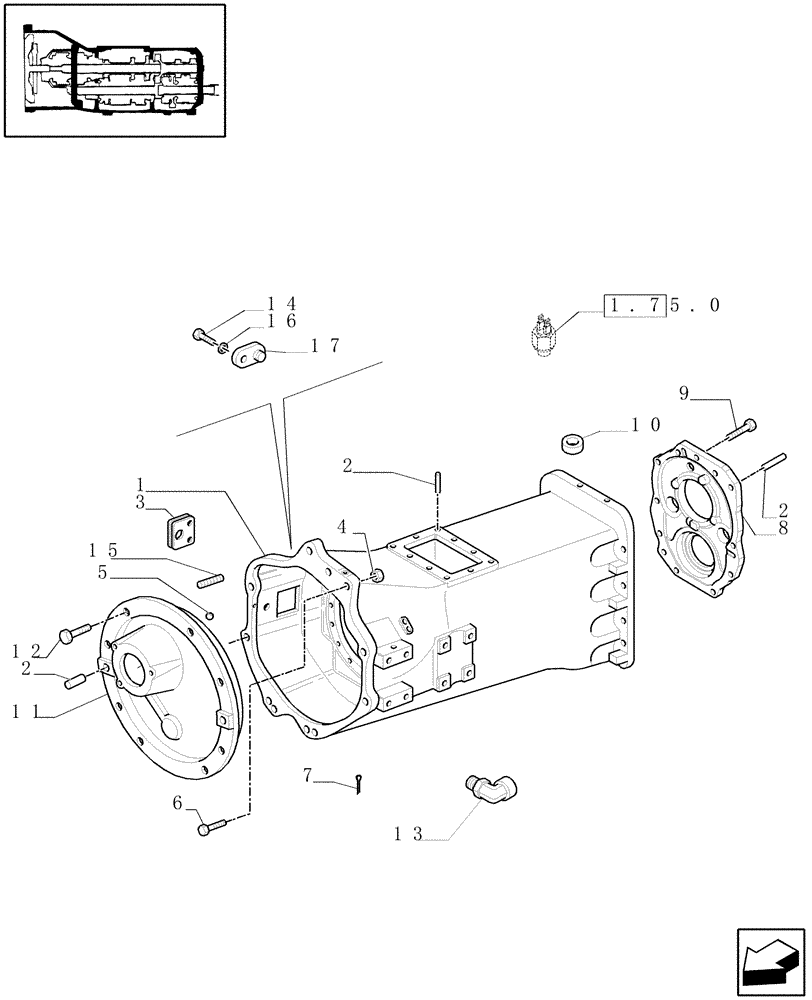 Схема запчастей Case IH MAXXUM 100 - (1.21.0[01]) - TRANSMISSION 12X12 (40 KM/H) - GEARBOX HOUSING, COVERS AND RELATED PARTS (03) - TRANSMISSION