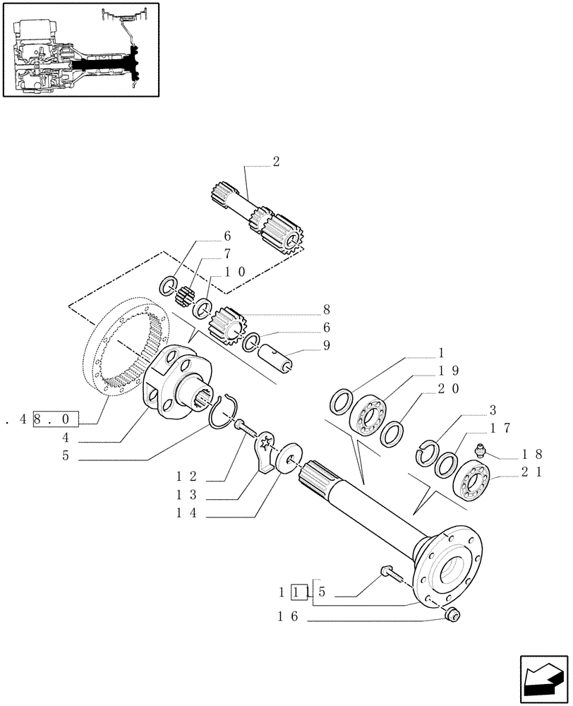 Схема запчастей Case IH MXU110 - (1.48.1[01]) - FINAL DRIVE, GEARS AND SHAFTS (05) - REAR AXLE