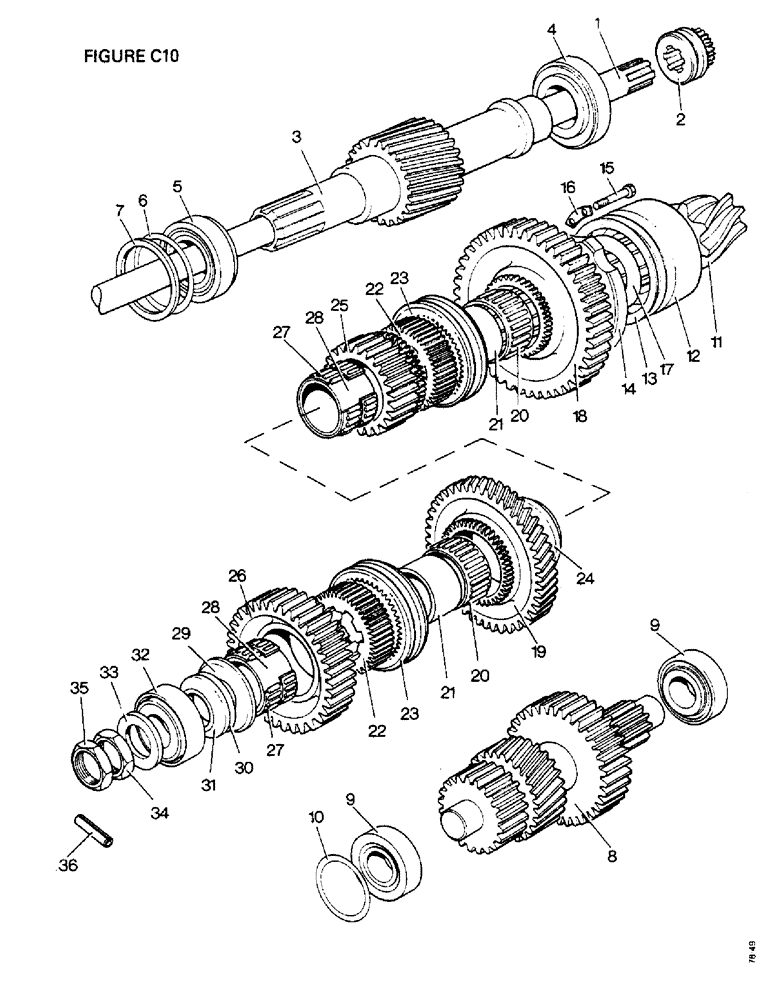 Схема запчастей Case IH 1410 - (C10-1) - GEARBOX, SHAFTS AND GEARS, RANGE GEARBOX, [A] 1412, 1412Q, 1412SK [B] 1412G Gearbox